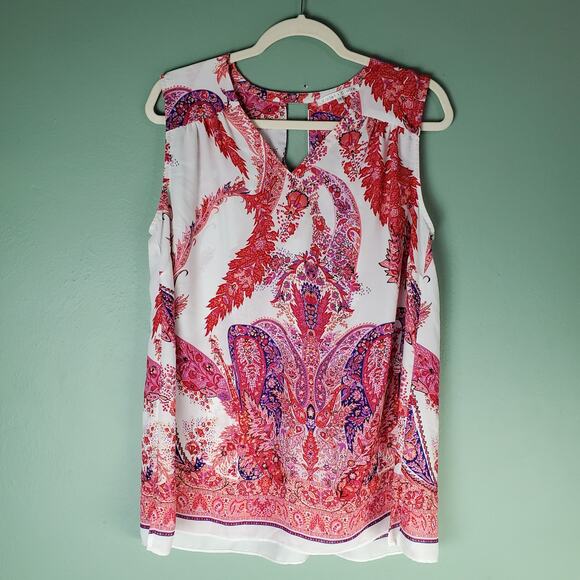 Violet+Claire Womens Multicolor Pink Orange Paisley Sleeveless Tank Top Size 1X - Picture 1 of 6